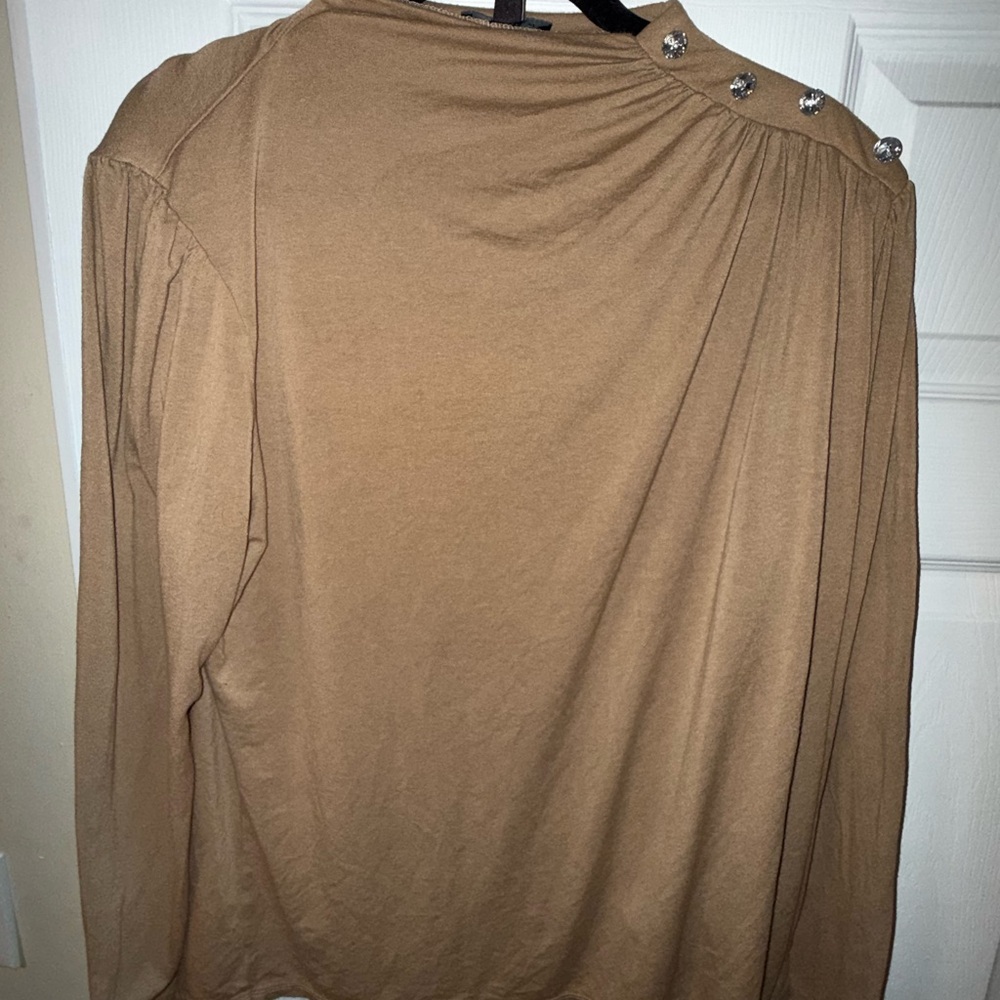 Lane Bryant Tan Blouse with Button Detail